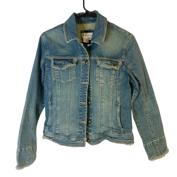 Live a Little Jackets & Blazers - Live a Little Women's Button Up Frayed Fringe Hem Blue Denim Jean Jacket Medium
